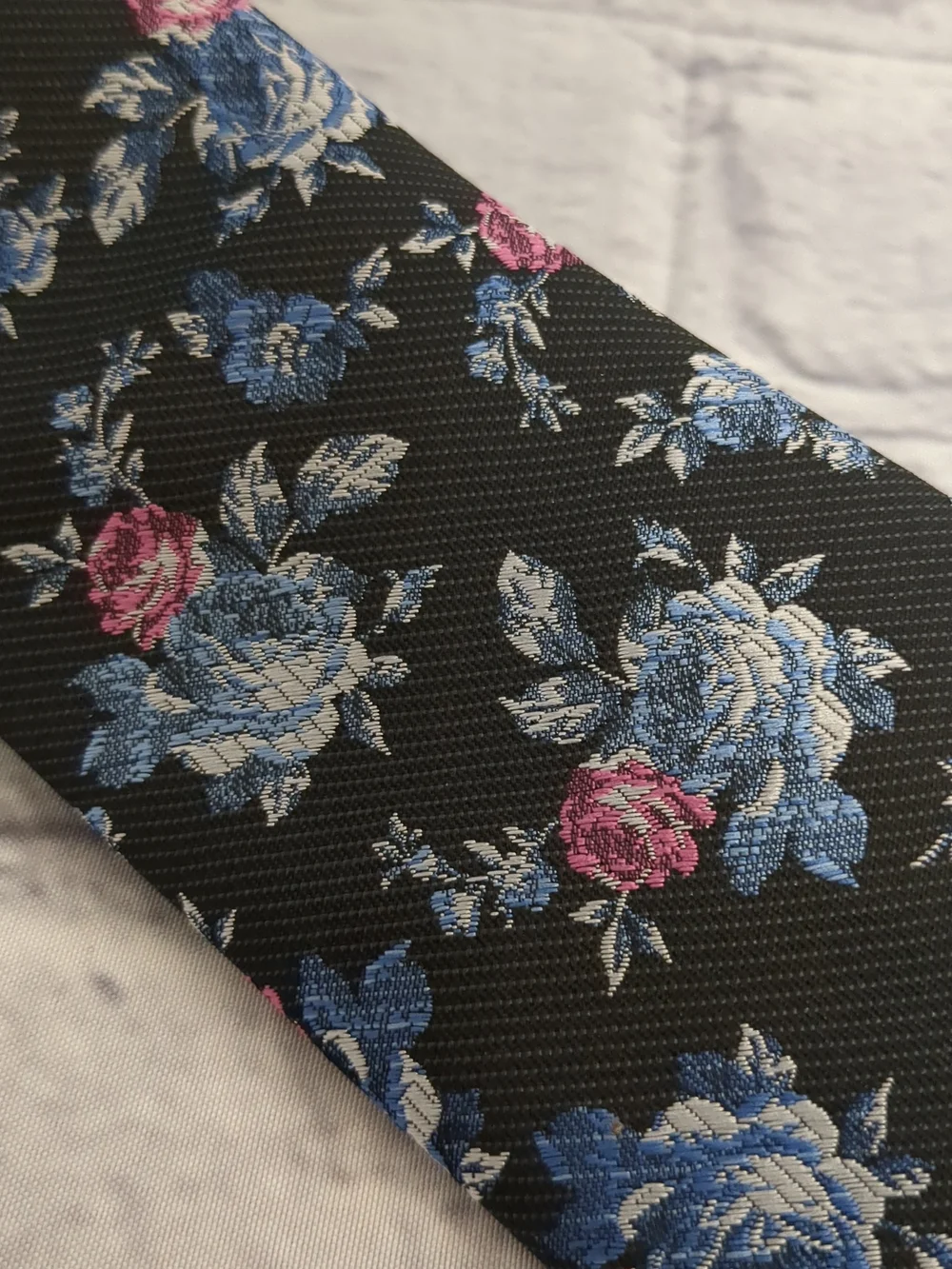 Stafford Black Floral Tie with Blue and Pink Roses